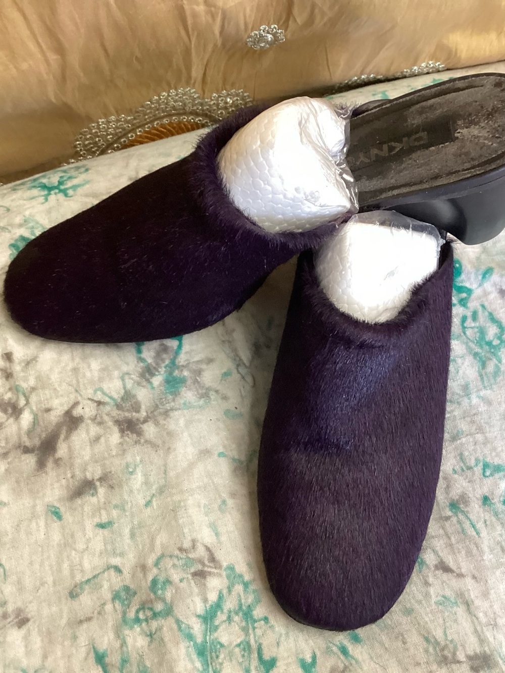 DKNY Deep Plum Faux Fur Slip-On Mules 8.5